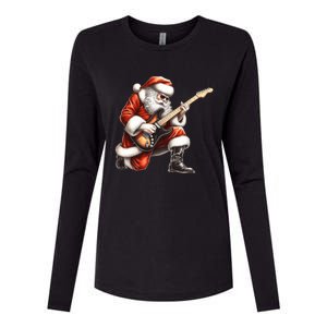 Santa Claus Playing Guitar Funny Christmas Rock N Roll Funny Gift Womens Cotton Relaxed Long Sleeve T-Shirt