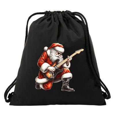 Santa Claus Playing Guitar Funny Christmas Rock N Roll Funny Gift Drawstring Bag