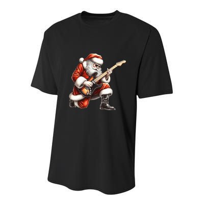 Santa Claus Playing Guitar Funny Christmas Rock N Roll Funny Gift Youth Performance Sprint T-Shirt