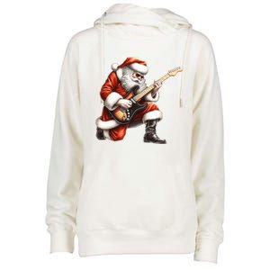 Santa Claus Playing Guitar Funny Christmas Rock N Roll Funny Gift Womens Funnel Neck Pullover Hood