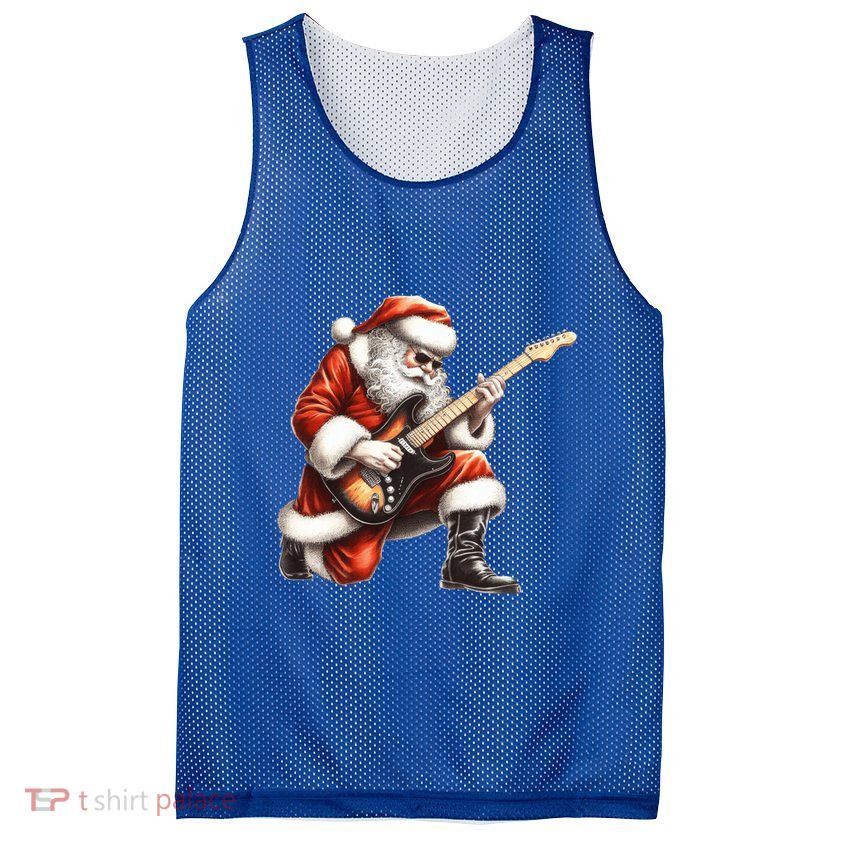 Santa Claus Playing Guitar Funny Christmas Rock N Roll Funny Gift Mesh Reversible Basketball Jersey Tank