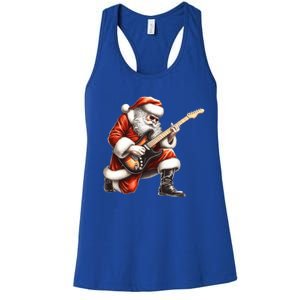 Santa Claus Playing Guitar Funny Christmas Rock N Roll Funny Gift Women's Racerback Tank