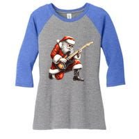 Santa Claus Playing Guitar Funny Christmas Rock N Roll Funny Gift Women's Tri-Blend 3/4-Sleeve Raglan Shirt