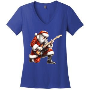 Santa Claus Playing Guitar Funny Christmas Rock N Roll Funny Gift Women's V-Neck T-Shirt