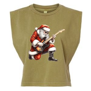 Santa Claus Playing Guitar Funny Christmas Rock N Roll Funny Gift Garment-Dyed Women's Muscle Tee