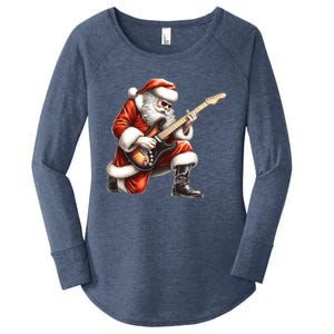 Santa Claus Playing Guitar Funny Christmas Rock N Roll Funny Gift Women's Perfect Tri Tunic Long Sleeve Shirt