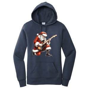 Santa Claus Playing Guitar Funny Christmas Rock N Roll Funny Gift Women's Pullover Hoodie