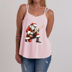 Santa Claus Playing Guitar Funny Christmas Rock N Roll Funny Gift Women's Strappy Tank