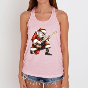 Santa Claus Playing Guitar Funny Christmas Rock N Roll Funny Gift Women's Knotted Racerback Tank