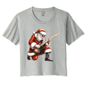 Santa Claus Playing Guitar Funny Christmas Rock N Roll Funny Gift Women's Crop Top Tee