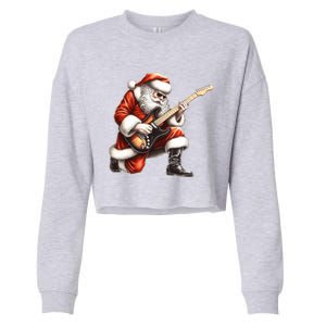 Santa Claus Playing Guitar Funny Christmas Rock N Roll Funny Gift Cropped Pullover Crew