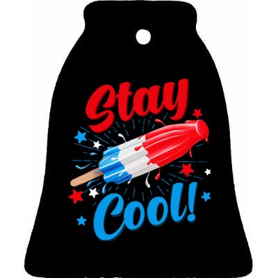 Stay Cool Popsicle Funny 4th Of July Independence Day Ceramic Bell Ornament