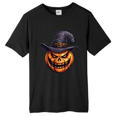 Spooky Carved Pumpkin Face With Witch Hat Halloween Party Cool Gift Tall Fusion ChromaSoft Performance T-Shirt