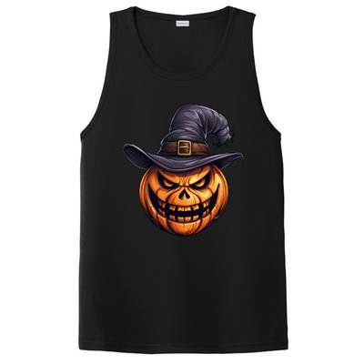 Spooky Carved Pumpkin Face With Witch Hat Halloween Party Cool Gift PosiCharge Competitor Tank