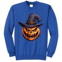 Spooky Carved Pumpkin Face With Witch Hat Halloween Party Cool Gift Sweatshirt