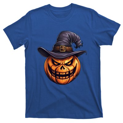 Spooky Carved Pumpkin Face With Witch Hat Halloween Party Cool Gift T-Shirt