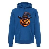 Spooky Carved Pumpkin Face With Witch Hat Halloween Party Cool Gift Premium Hoodie