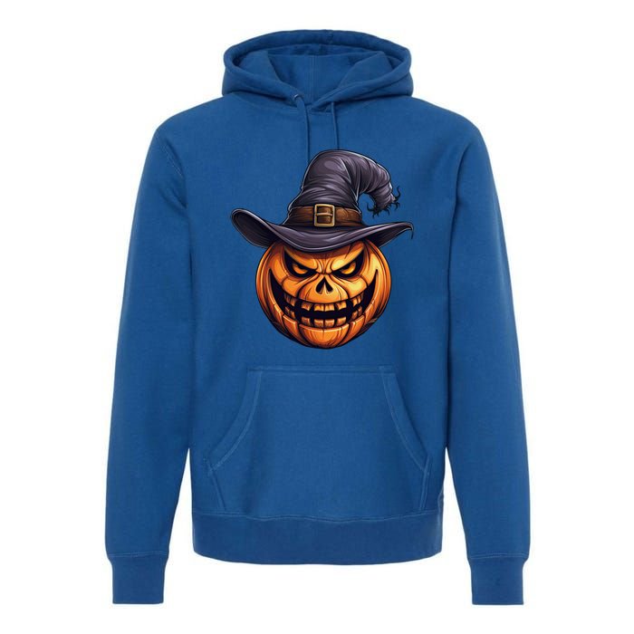 Spooky Carved Pumpkin Face With Witch Hat Halloween Party Cool Gift Premium Hoodie