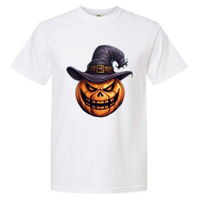 Spooky Carved Pumpkin Face With Witch Hat Halloween Party Cool Gift Garment-Dyed Heavyweight T-Shirt