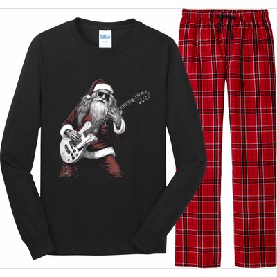 Santa Claus Playing Guitar Rock And Roll Christmas Gift Long Sleeve Pajama Set