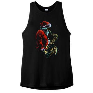 Santa Claus Playing Saxophone Musical Funny Gift Ladies PosiCharge Tri-Blend Wicking Tank