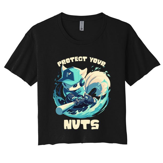Squirrel Catcher Protect Your Nuts Funny Baseball Cute Gift Women's Crop Top Tee