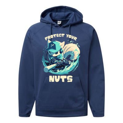 Squirrel Catcher Protect Your Nuts Funny Baseball Cute Gift Performance Fleece Hoodie