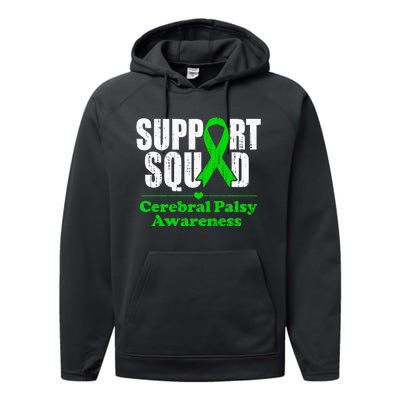 Support Cerebral Palsy Cp Awareness Month Green Ribbon Performance Fleece Hoodie