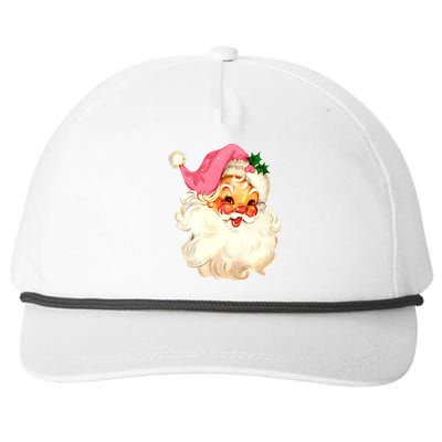 Santa Claus Pink Christmas Face Old Xmas Vintage Pink Santa Gift Snapback Five-Panel Rope Hat