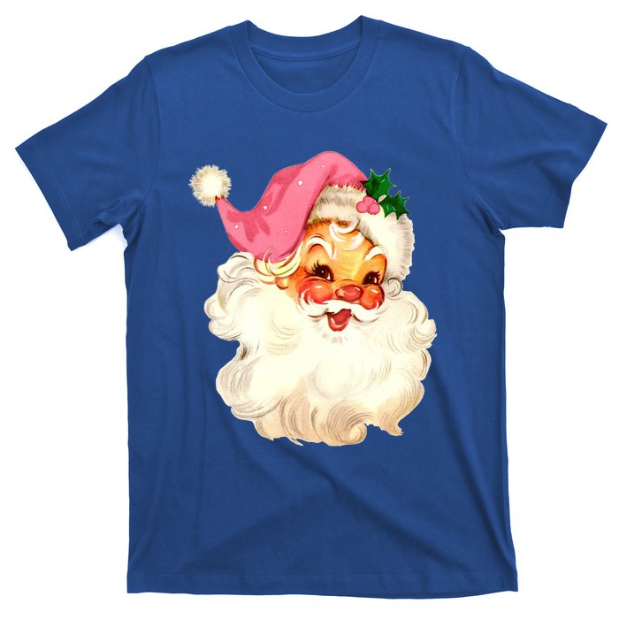 Santa Claus Pink Christmas Face Old Xmas Vintage Pink Santa Gift T-Shirt