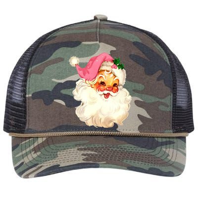 Santa Claus Pink Christmas Face Old Xmas Vintage Pink Santa Gift Retro Rope Trucker Hat Cap