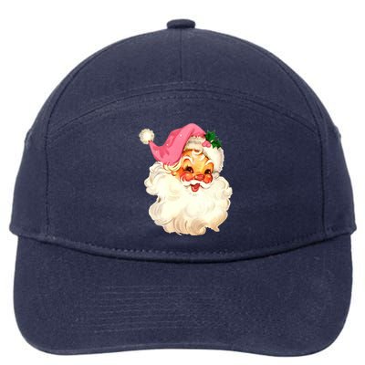 Santa Claus Pink Christmas Face Old Xmas Vintage Pink Santa Gift 7-Panel Snapback Hat