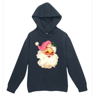 Santa Claus Pink Christmas Face Old Xmas Vintage Pink Santa Gift Urban Pullover Hoodie