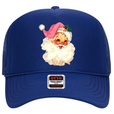 Santa Claus Pink Christmas Face Old Xmas Vintage Pink Santa Gift High Crown Mesh Back Trucker Hat