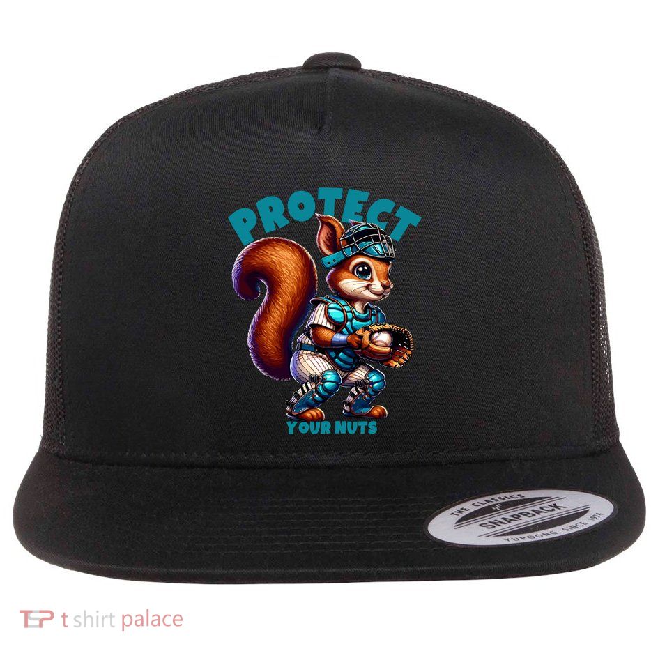Squirrel Catcher Protect Your Nuts Funny Baseball Gift Flat Bill Trucker Hat