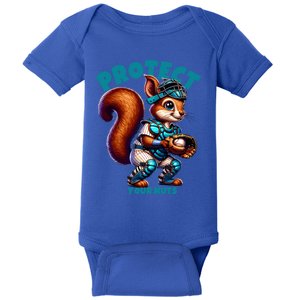 Squirrel Catcher Protect Your Nuts Funny Baseball Gift Baby Bodysuit