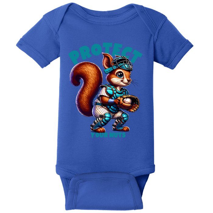 Squirrel Catcher Protect Your Nuts Funny Baseball Gift Baby Bodysuit