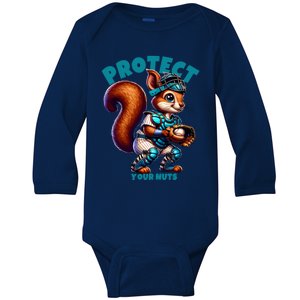 Squirrel Catcher Protect Your Nuts Funny Baseball Gift Baby Long Sleeve Bodysuit