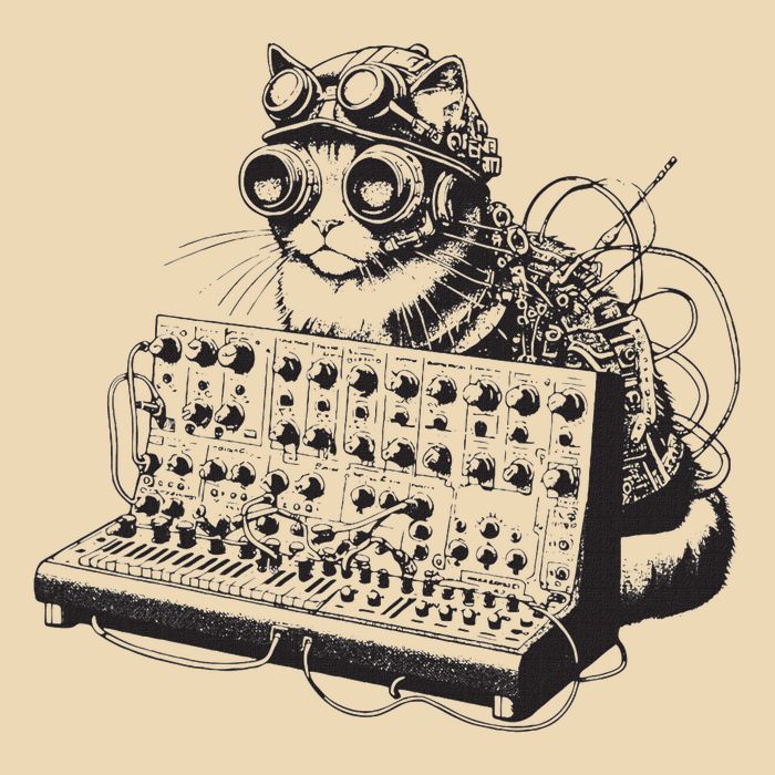 Steampunk Cat Playing Synthesizer Synth Kitten Techno Music Drawstring Bag