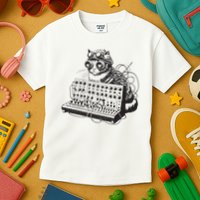 Steampunk Cat Playing Synthesizer Synth Kitten Techno Music Kids T-Shirt