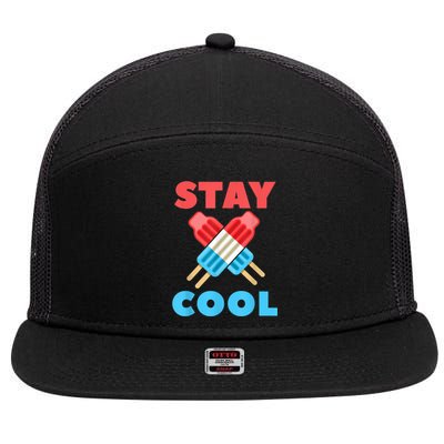 Stay Cool Popsicle Girl Boy Funny 4th Of July 7 Panel Mesh Trucker Snapback Hat