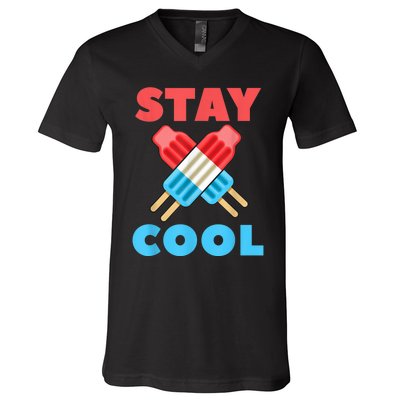 Stay Cool Popsicle Girl Boy Funny 4th Of July V-Neck T-Shirt