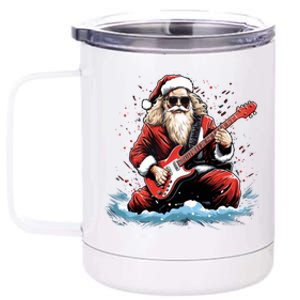 Santa Claus Playing Guitar Christmas Music Xmas Gift 12 oz Stainless Steel Tumbler Cup