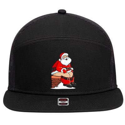 Santa Claus Pooping In Chimney Christmas Toilet Walk 7 Panel Mesh Trucker Snapback Hat