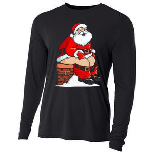 Santa Claus Pooping In Chimney Christmas Toilet Walk Cooling Performance Long Sleeve Crew