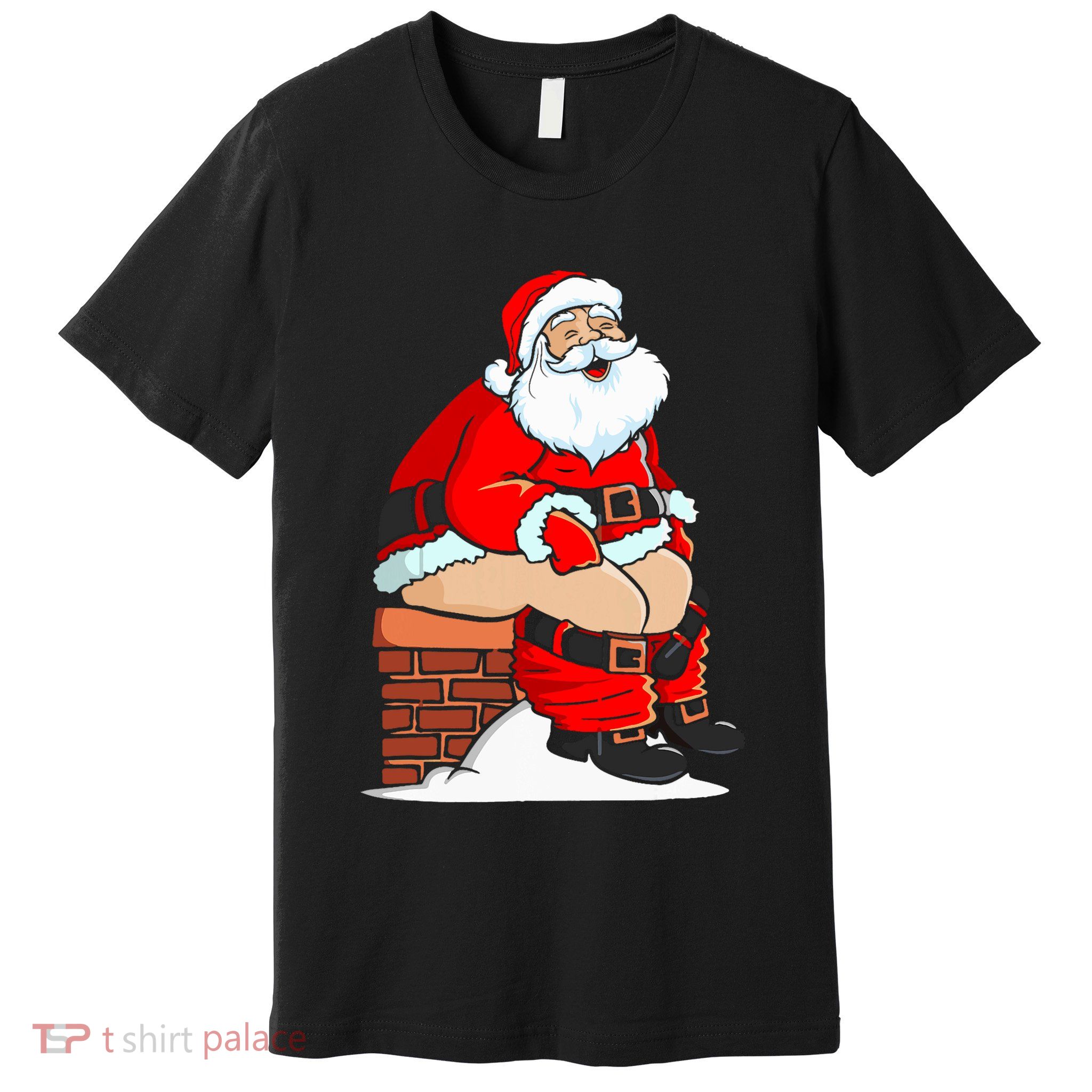 Santa Claus Pooping In Chimney Christmas Toilet Walk Premium T-Shirt