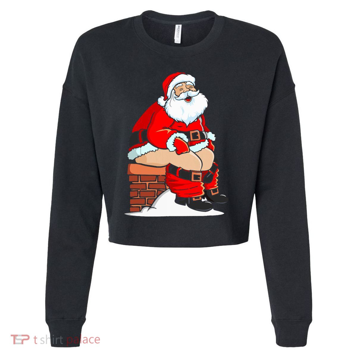Santa Claus Pooping In Chimney Christmas Toilet Walk Cropped Pullover Crew