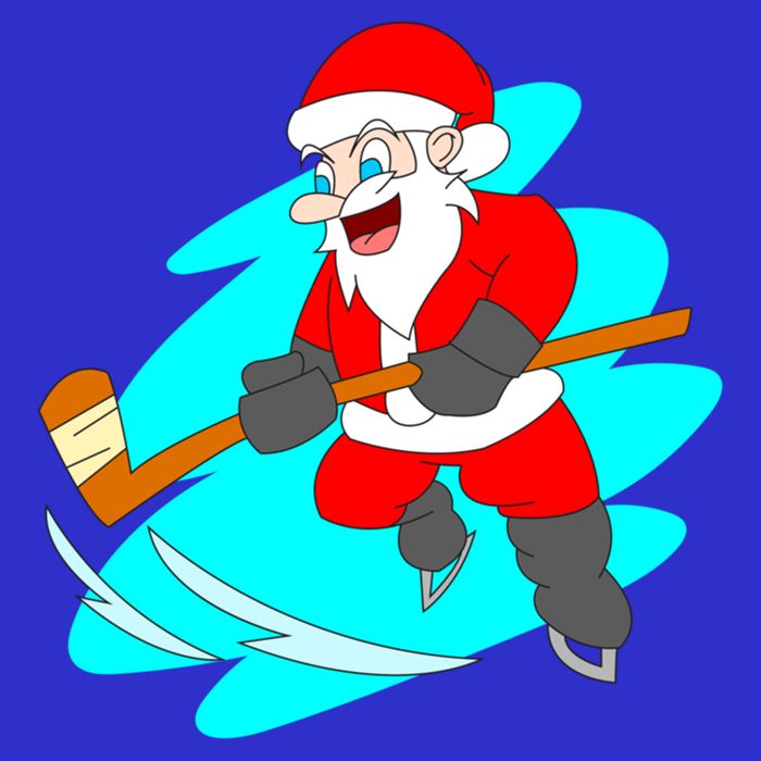 Santa Claus Playing Ice Hockey Player Christmas Celebration Gift Kids T-Shirt