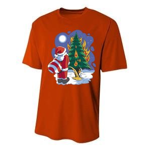 Santa Claus Pissing On Tree Performance Sprint T-Shirt