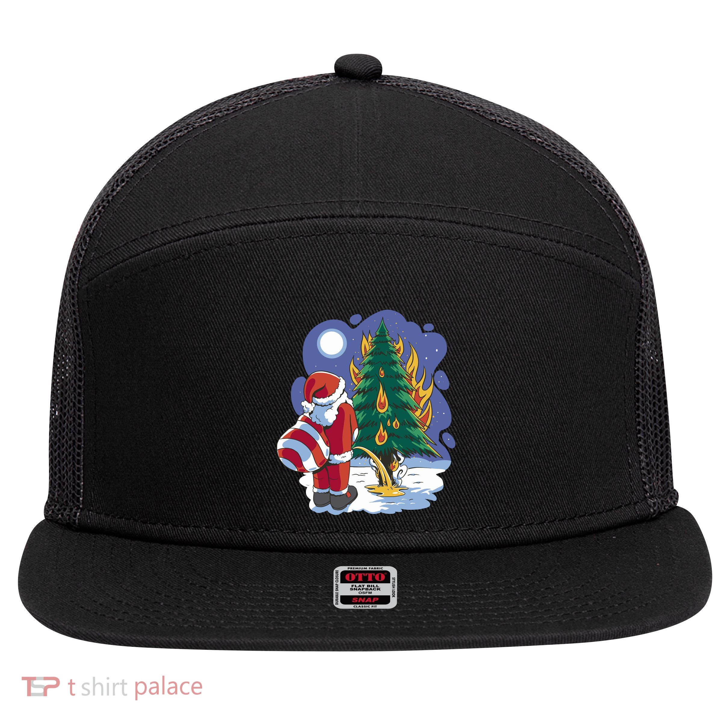 Santa Claus Pissing On Tree 7 Panel Mesh Trucker Snapback Hat